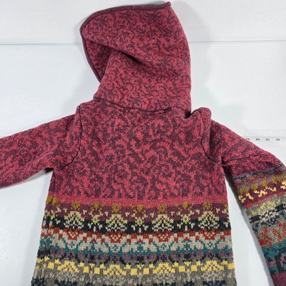 Sundance Womens Lambswool Hooded Fair Isle Long Cardigan Sweater Burgundy Small - Picture 2 of 7